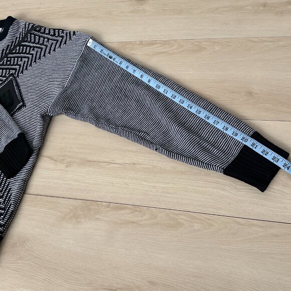 Vintage 90s Urban Works Black White Striped w/ Leather Trim Crewneck Sweater XXL - Picture 12 of 15